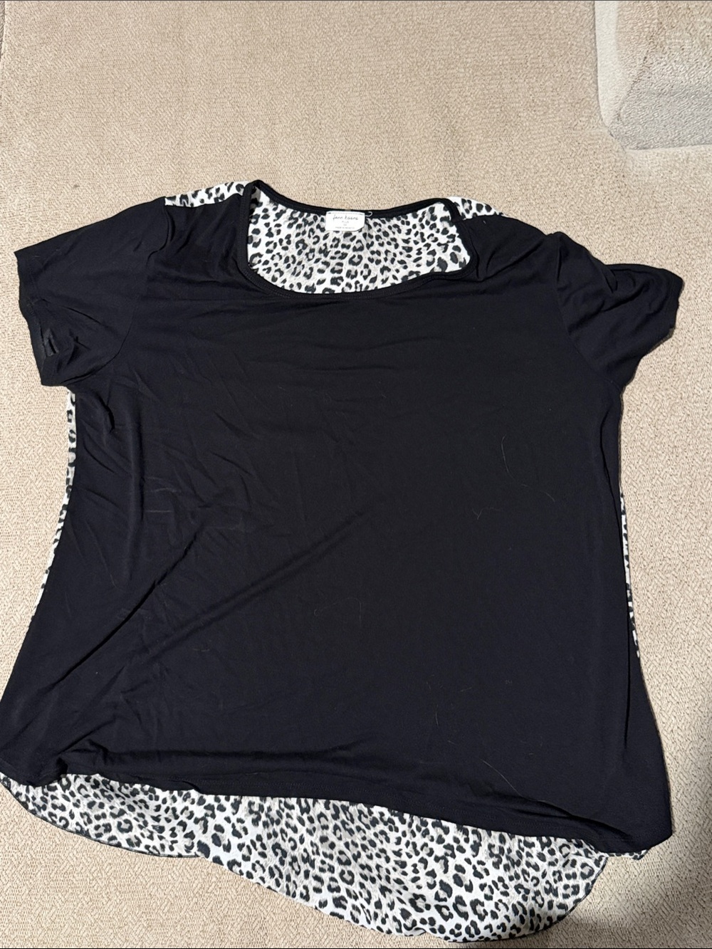 Free Kisses Black Top with Leopard-Print Trim